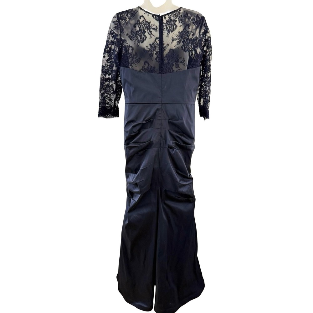 Teri Jon Dress Womens 8 Navy Blue Lace Sequin Mermaid Maxi Ruched Formal Gown - Picture 6 of 16